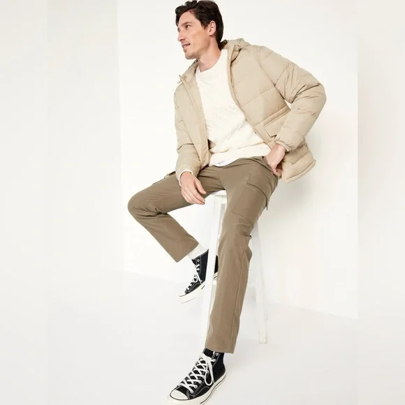 Old Navy Mens Hooded Quilted Puffer Jacket | S | Stone NEW!! - Picture 5 of 10